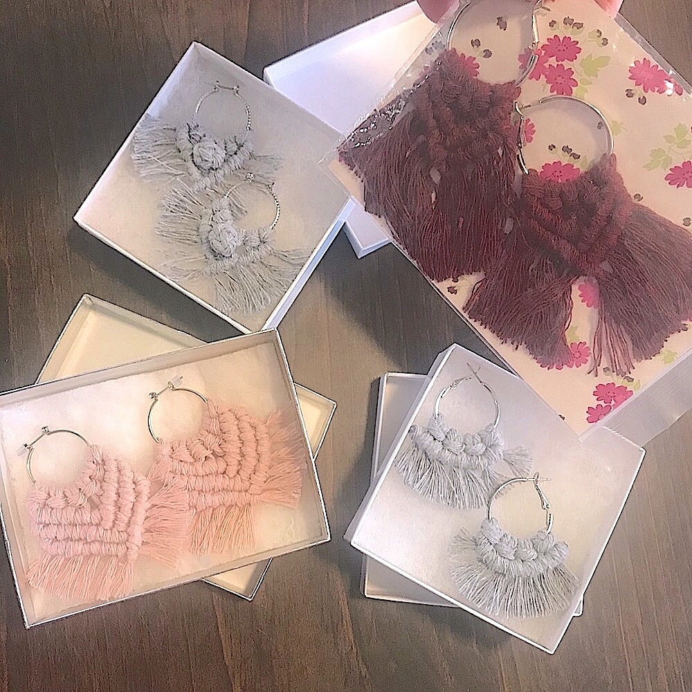 🆕Super Cute Trendy Woven Macrame Fancy Hoop Earrings Lightweight In Many Colors - Picture 9 of 16